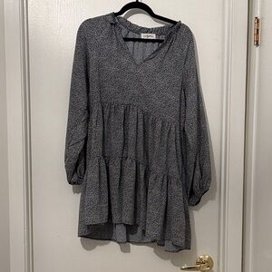 Carly Jean Los Angeles Mini Dress in Navy and White Microprint